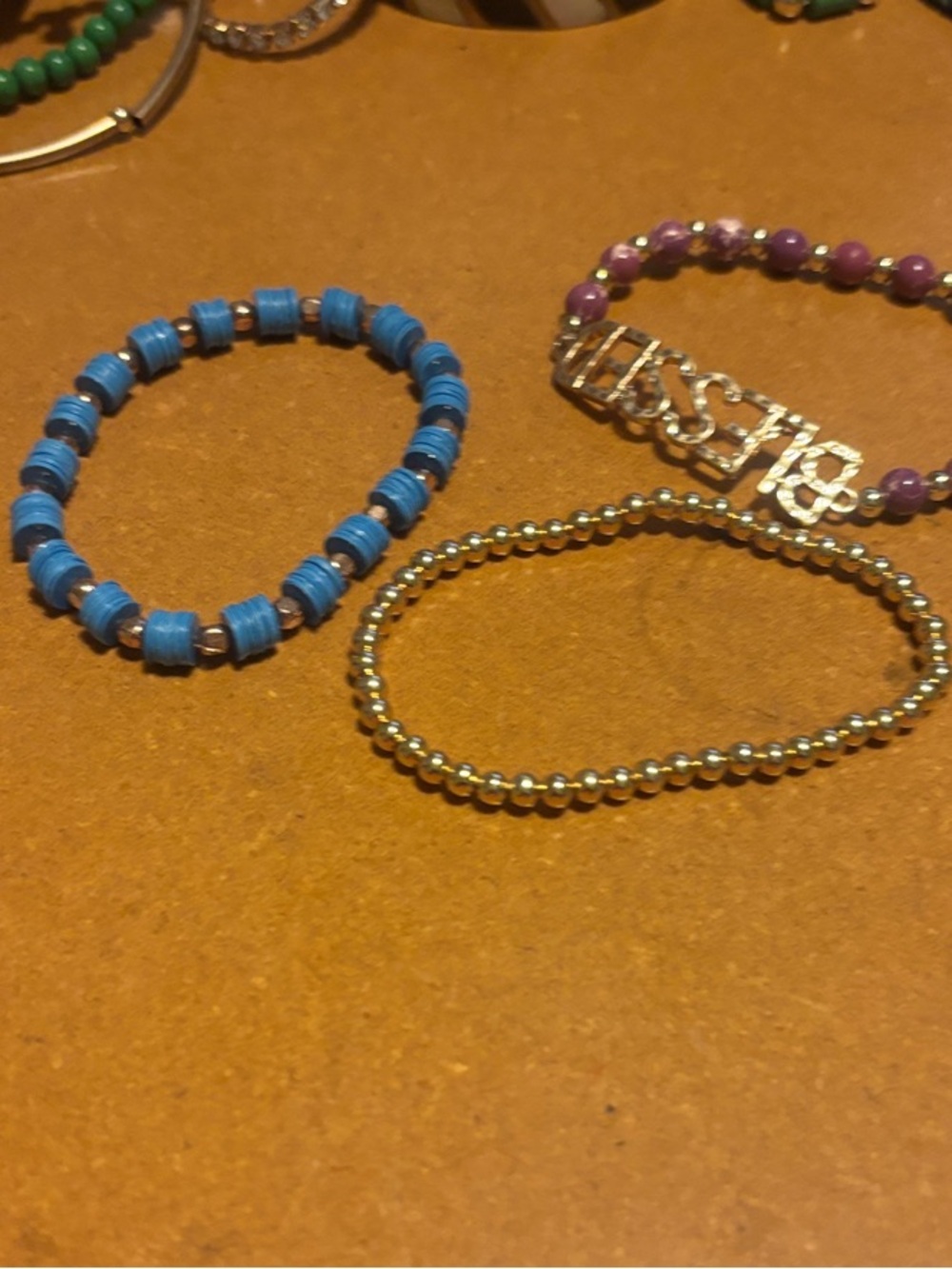 Gold Beaded Stretch Bracelet - Unbranded